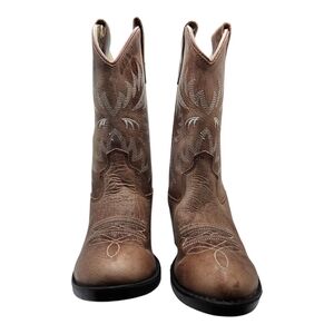Old West Cowboy Boots Youth Size 10 Leather Light Brown